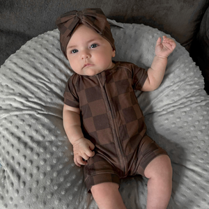 Brown Checkerboard Romper