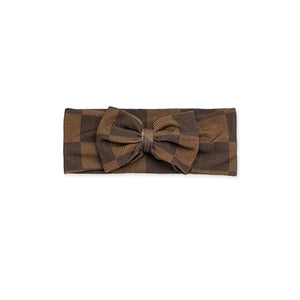 Brown Checkerboard Bamboo Headband